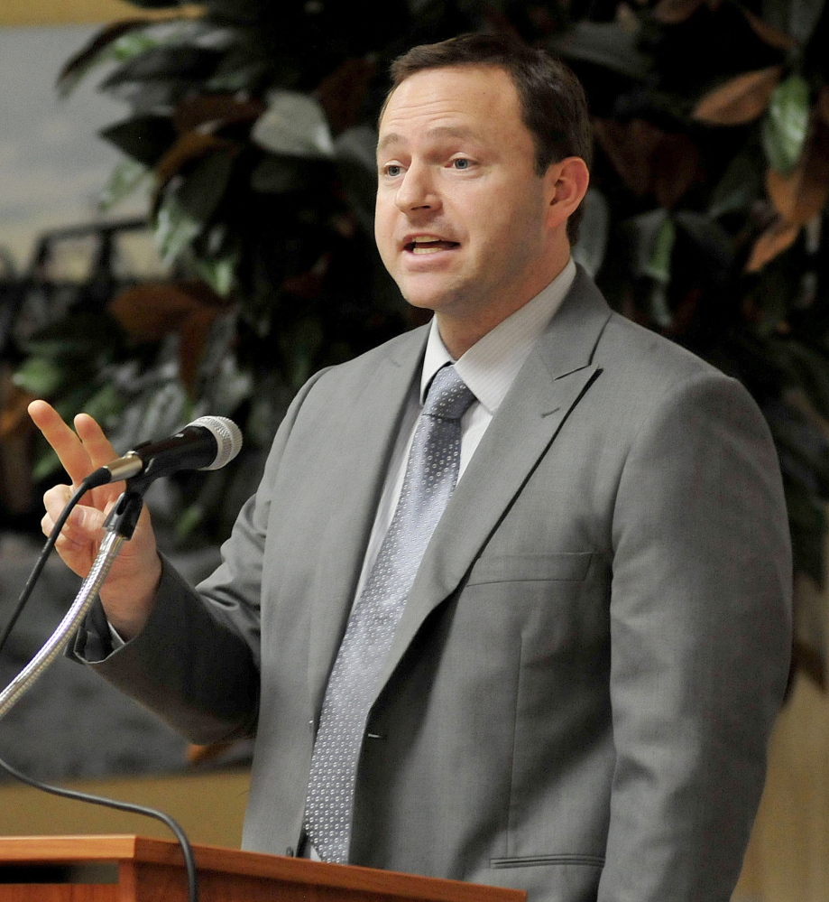 Maine House Speaker Rep. Mark Eves, (D- N. Berwick) speaks to senior citizens and organization leaders on his initiative to address affordable housing for the elderly in this Tuesday, January 20, 2015 file photograph.