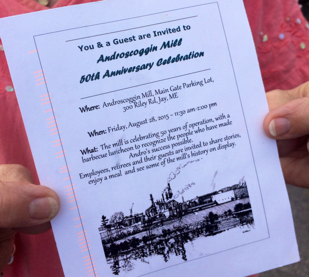 A flier arrived in the mail Thursday for Androscoggin Mill employees and retirees inviting them to a celebration of its 50th Anniversary next week. Thursday morning, Verso, the mill owner, announced 300 workers will be laid off before the end of the year.