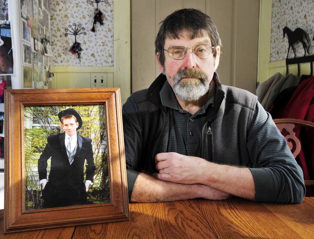 Henry “Skip” Gates, of Skowhegan, with photo of his son, Will, a student at University of Vermont, who died from a dose of heroin. Gates will speak Monday at a community forum on drug abuse set for 6 p.m. at Cony High School.