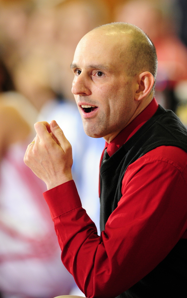 Cony girls basketball coach Ted Rioux leads team over Brunswick in a Class A East quarterfinal game on Feb. 14, 2014 at the Augusta Civic Center. Rioux resigned Monday.