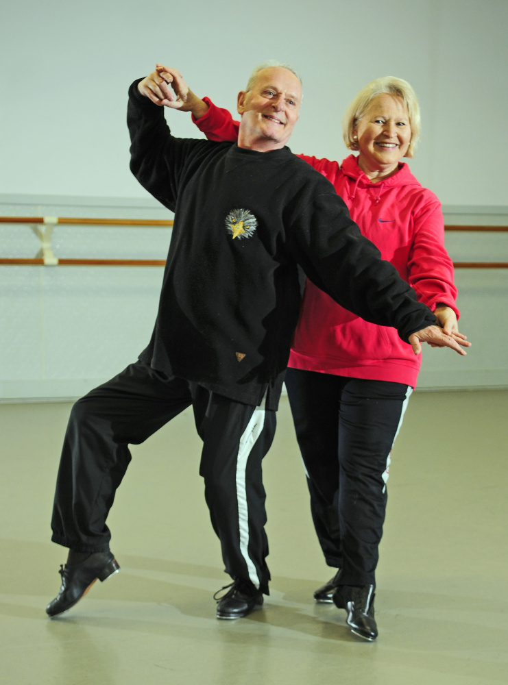 Alphonse “Alphy” Poulin and Keltie Collins pose for a portrait on Friday at Kennebec Dance Centre in Augusta, where they are rehearsing for upcoming performances in Chizzle Wizzle.