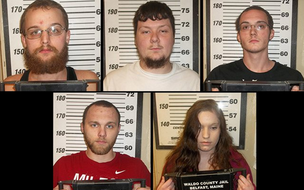 Indicted on charges they robbed Patterson’s General Store in Burnham are, top row from left, David Pedone, of Newport, left, John Ryan, of Fairfield and Matthew Shaw of Harltand; bottom row from left, Michael McGregor, of Canaan and Sarah Chase, of Burnham.