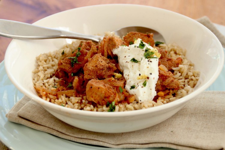 Slow cooker pork shoulder vindaloo, from a recipe by Meera Sodha.