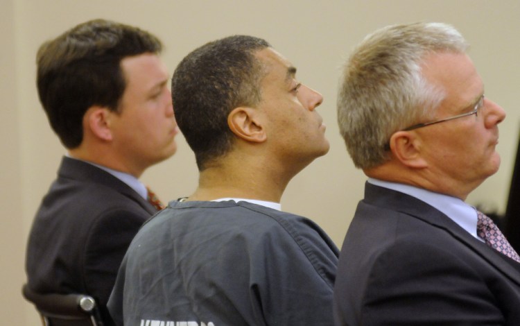 Appeals filed by Justin Pillsbury, center, were denied Tuesday by Justice Michaela Murphy during a hearing in Augusta. His attorneys, Stephen Smith, right, and Caleb Gannon asked for a new trial for Pillsbury's murder conviction for the stabbing death of Jillian Jones on Nov. 13, 2013, in Augusta.