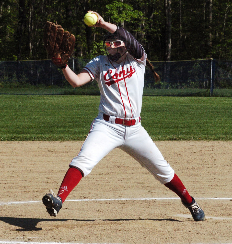 Cony pitcher Skyler Watson delivers a pitch against Messalonskee during a Kennebec Valley Athletic Conference Class A game Monday in Oakland.