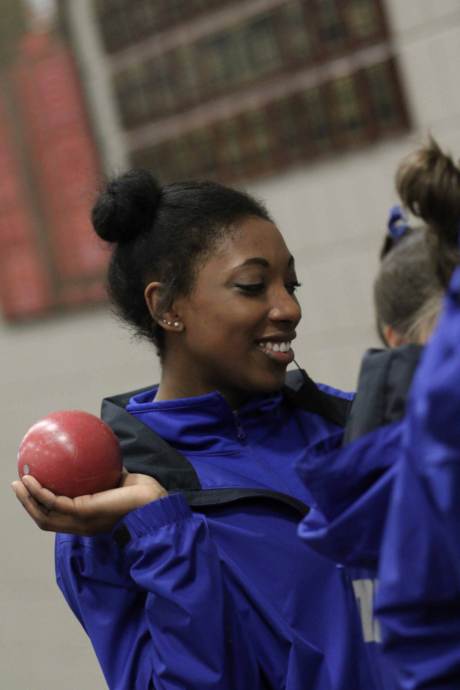 Kim Donaldson prepares to throw for Colby College during a recent meet. (Contributed photo)