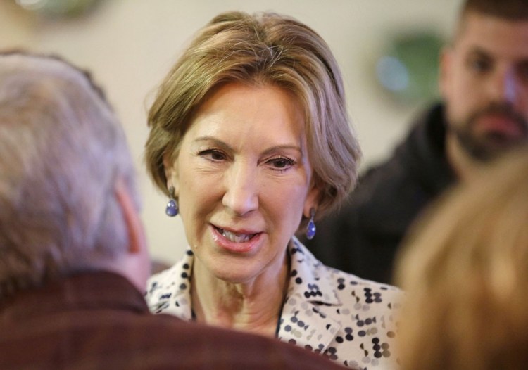 Carly Fiorina, Republican vice presidential candidate, meets with  supporters of presidential candidate, Sen. Ted Cruz, R-Texas, during a campaign stop at Lincoln Square Pancake House, Tuesday in Westfield, Ind. 