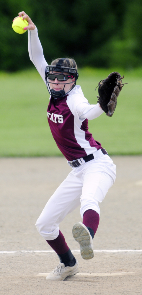 Richmond starter Meranda Martin delivers a pitch during a Class D South semifinal Friday against Greenville in Richmond. The Bobcats won, 18-1 in a five-inning game.