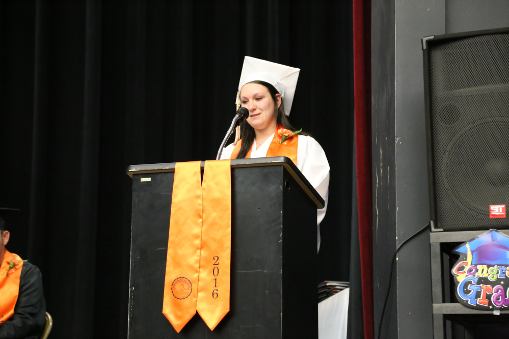 Class speaker Kristen Beane