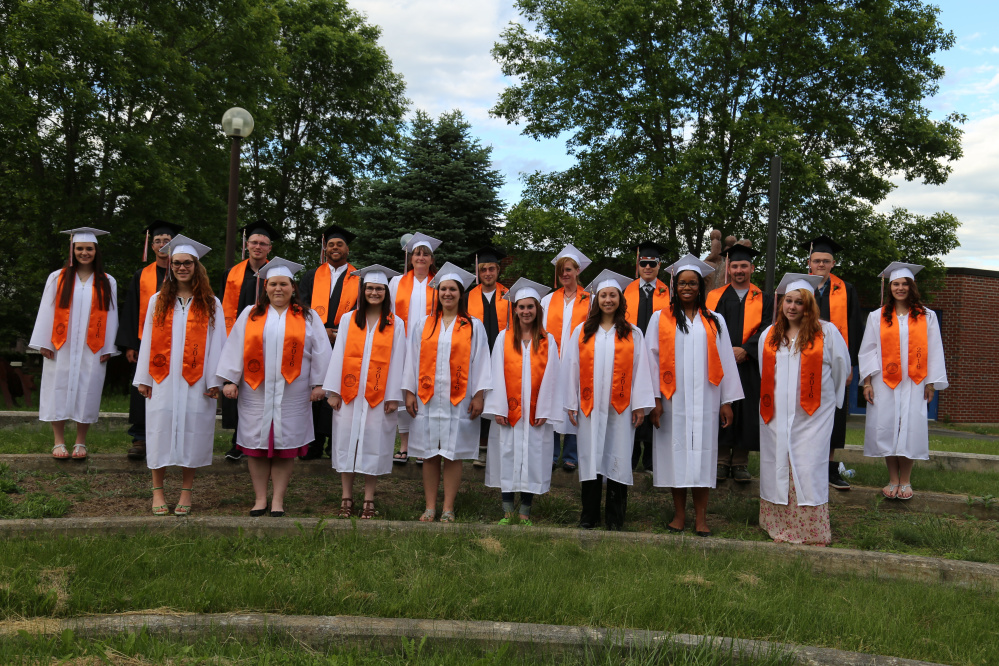 RSU 54 Adult and Community Education graduates, front, from left are Annie Clark, Kim Mustafa, Viktoria Ek, Kristen Beane, Bianca Toolin, Bonnie Nolan, Olivia Moody and Whitany Danforth, and back, from left, are Jasmine Mantha, Jacob Brooks, Robert Reeves, Eddie Cabassa, Julie Courtney, Austin Wing, Amy Craig, Nicolas Hertler, Bobby Blake, Dylan Moody and Keiana Paradis. Missing from photo are Allison Wolfe and Raven Creamer.