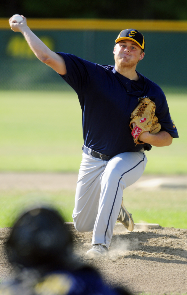 Augusta pitcher Ryan Sinclair throws against Gardiner during a Zone 2 American Legion game Tuesday night in Augusta.