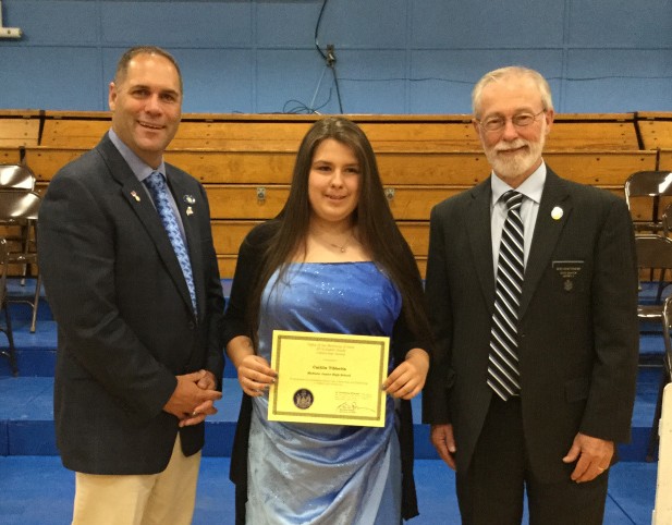 Sen. Rod Whittemore, R-Skowhegan, and Rep. Brad Farrin, R-Norridgewock, presented the Secretary of State's Eighth Grade Citizenship Award on June 8 to Madison Junior High School student Caitlin Tibbetts. From left are, Farrin, Tibbetts and Whittemore.