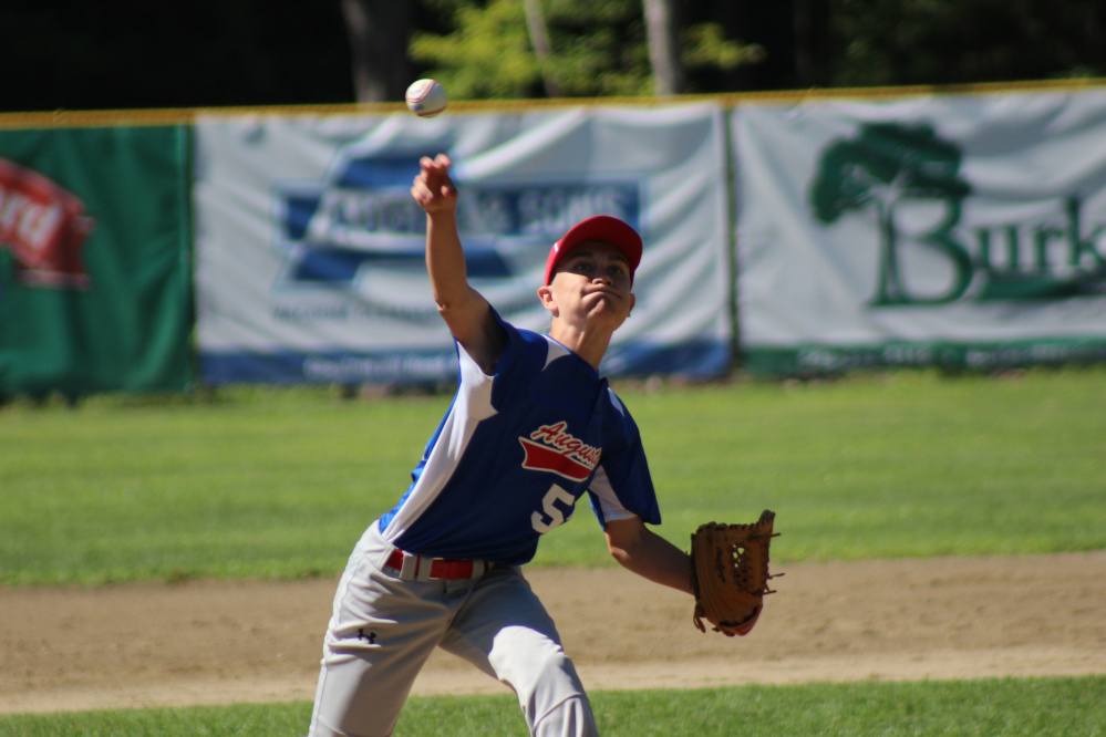 Augusta 13's pitcher Logan Dupont delivers a pitch during a New England regional pool play game against Pittsfield, Massachusetts, in Rochester, New Hampshire on Monday morning. Augusta fell, 6-1.