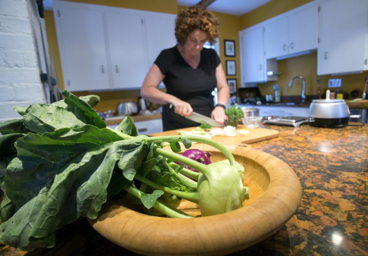 Christine Burns Rudalevige makes kohlrabi fritters (finished fritters shown below).