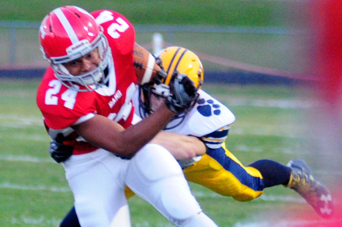 Cony wide receiver Jordan Roddy caught 11 passes for 147 yards and four touchdowns and also ran for another TD in the Rams' win over Mt. Blue on Friday night.