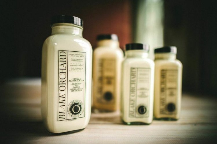 Available in vanilla and chocolate, Blake Orchard Mylk is made from almonds and sold in the company's juice shop on Exchange Street.