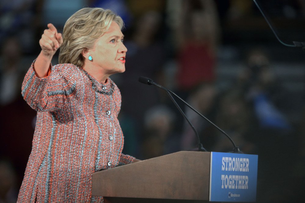 Democratic presidential candidate Hillary Clinton speaks at a rally at Miami Dade College in Miami, Tuesday, Oct. 11, 2016. (Mike Stocker/South Florida Sun-Sentinel via AP)