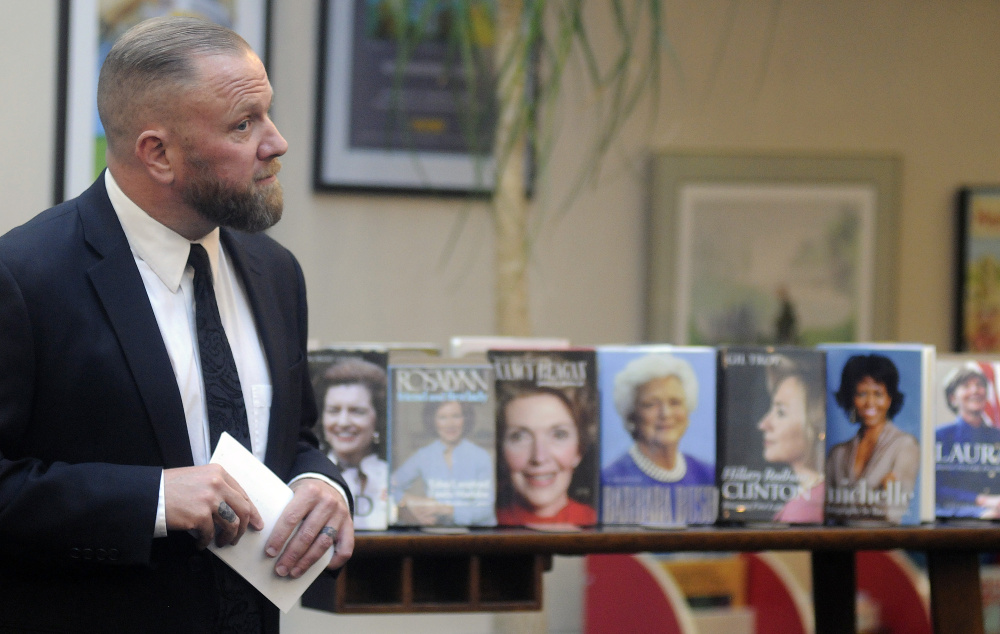 Andrew Och discusses his book "Unusual For Their Time: On the Road with America's First Ladies" on Tuesday at the Maine State Library in Augusta.