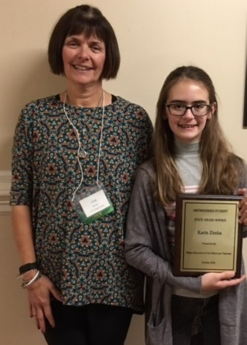 Karin Zimba, right, with Lisa Bernier, MEGAT award committee chairperson.