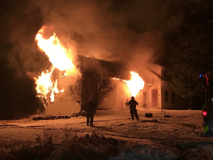 A home at 212 Mile Square in Phillips, shown burning in a photo provided by the Franklin County Sheriff's Office, was destroyed by fire Wednesday night.