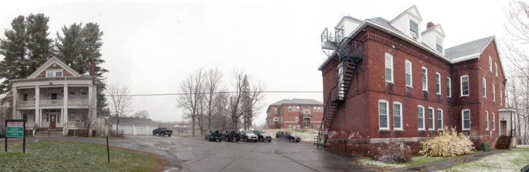 This April 26 photo shows part of the Stevens Commons complex in Hallowell, where developer Matt Morrill wants to transform the buildings and grounds into residential and commercial space.