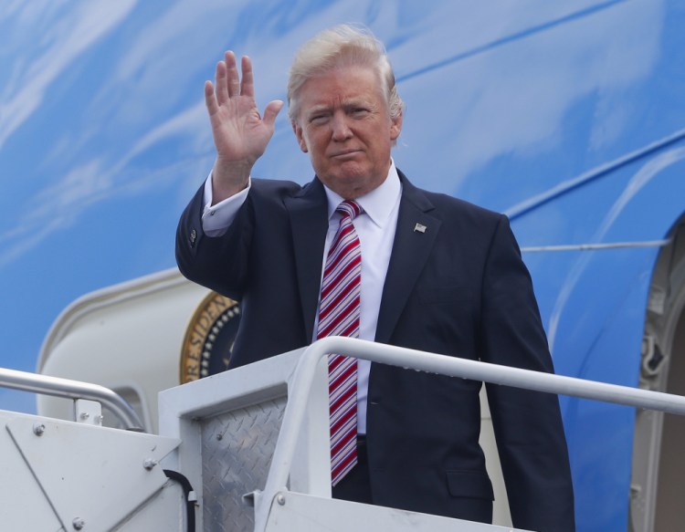 President Trump arrives on Air Force One at Philadelphia International Airport in January.