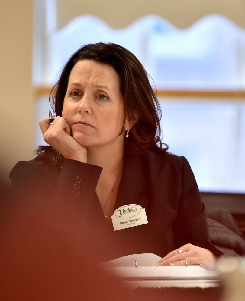 Waterville City Councilor Dana Bushee listens March 29, 2016, during a review of budgets in the council chamber at City Hall in Waterville. Bushee said Wednesday she was resigning her council seat, effective immediately.