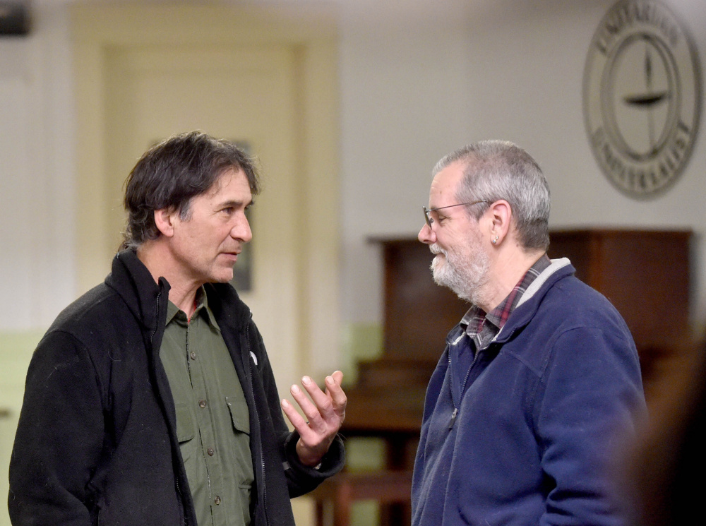 Barry Dana, of Solon, former chief of the Penobscot Nation, speaks about the importance of supporting the "Water is Life" movement in the aftermath of the Standing Rock protests during a discussion at the Waterville Unitarian Universalist Church in Waterville on Thursday.