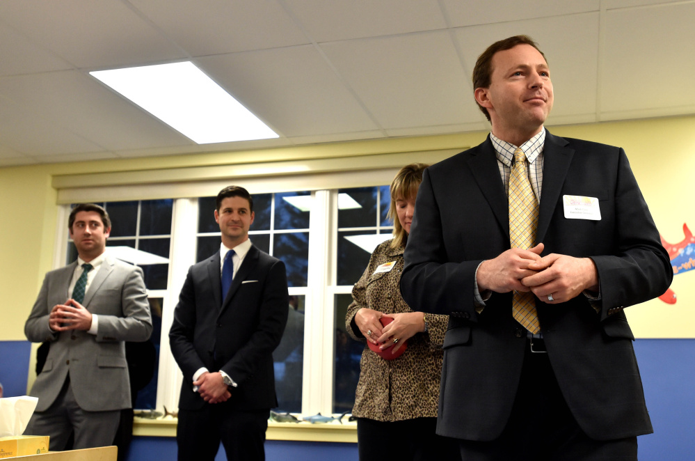 Mark Eves, executive director Woodfords Family Services, speaks on Thursday during the grand opening of a Woodfords Family Services preschool in Waterville.