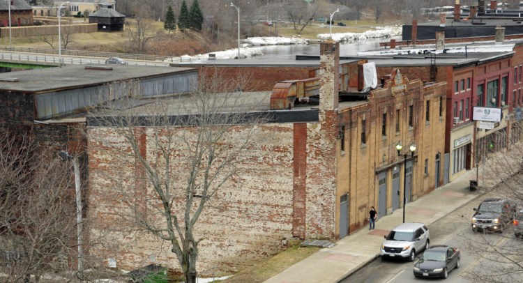 The Colonial theater, bottom right, seen in March 2016, has received a $30,000 donation from Skowhegan Savings Bank toward the restoration and expansion of the historic building.