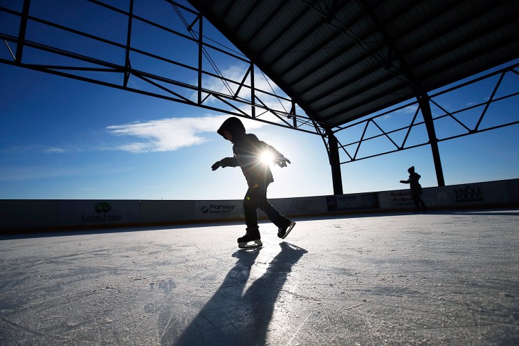 Jack Fuller, 8, of Portland skates at Thompson's Point on Tuesday, his second consecutive snow day off from school. 