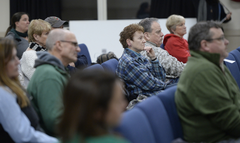 OGUNQUIT, ME - FEBRUARY 7: The crowd listens as Ogunquit Select Board members accept Town Manager Thomas Fortier's letter of resignation Tuesday, February 7, 2017., February 7, 2017. (Photo by Shawn Patrick Ouellette/Staff Photographer)