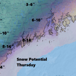 Coastal areas which will be closest to the center of the storm will see the most snow.