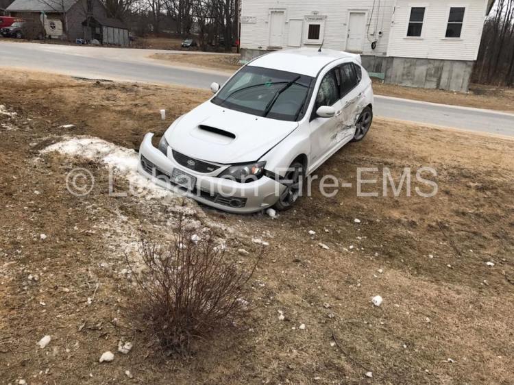 One person was injured when a car and school bus crashed in Lebanon on Tuesday.