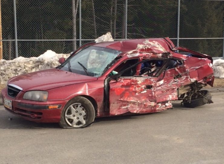 The Somerset County Sheriff's Office released this photo of the 2005 Hyundai Elantra that involved in a deadly crash with a school bus in Norridgewock Friday night.