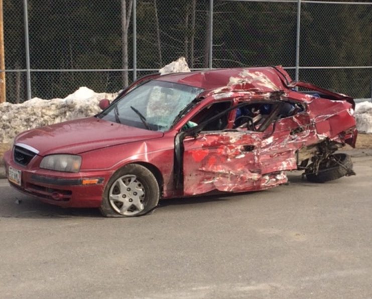 The Somerset County Sheriff's Office released this photo of the 2005 Hyundai Elantra that was involved in a deadly crash with a school bus in Norridgewock Friday night.