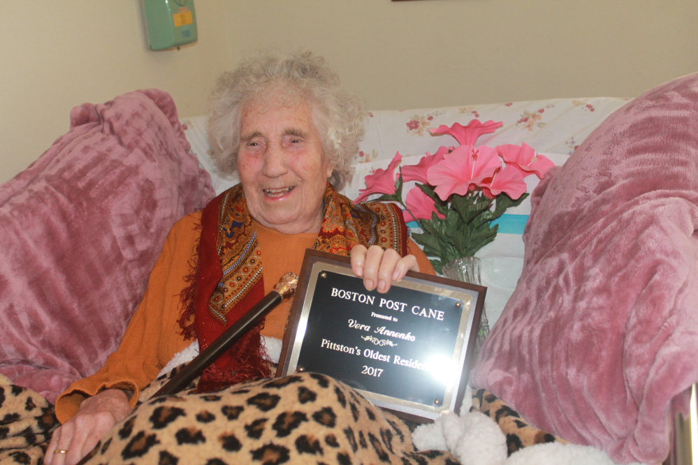 Verna Annenko recently was presented Pittston's Boston Post Cane.