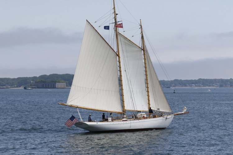 The schooner Wendameen sails Sunday in Portland Harbor.