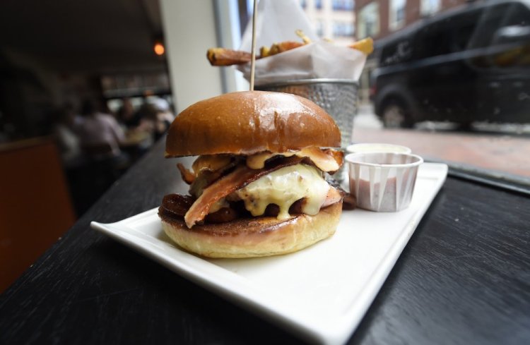 The Sweet + Spicy Bacon Cheeseburger at Nosh in Portland.