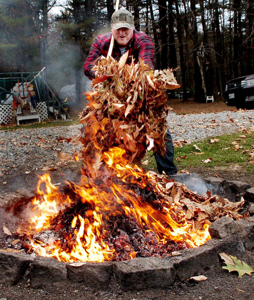 After wind blew hard late on Nov. 15, 2016, Randy Goodrich had plenty of leaves to burn at his home in Sidney.