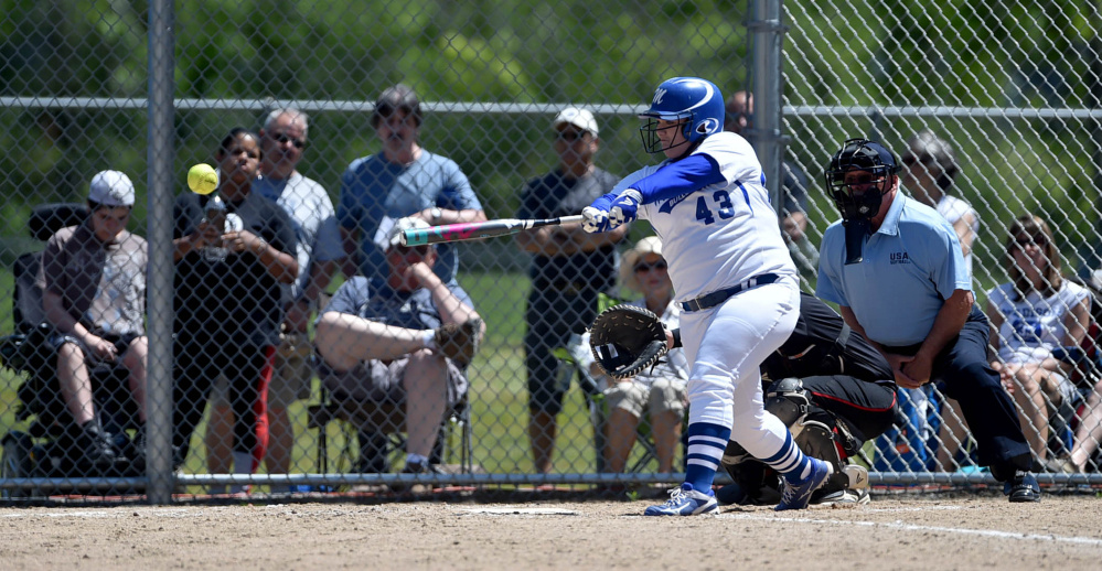 Madison slugger Destiny Howes connects on a pitch during a Class C South semifinal against Lisbon last Saturday.