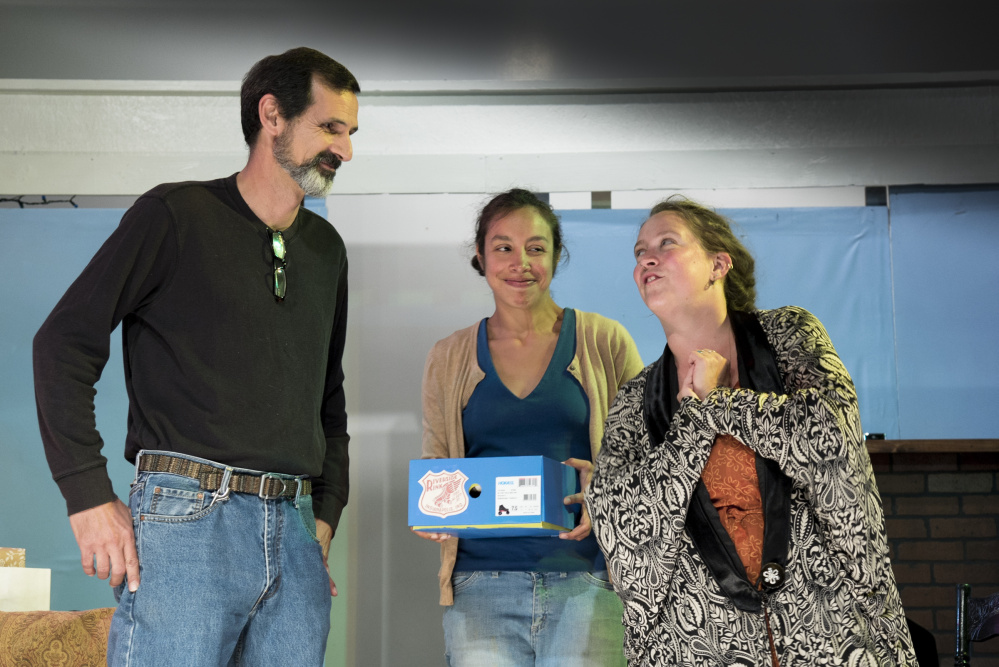 Cast members of "Doctor's Orders," a Vienna Historical Society annual play, rehearse Monday in preparation for their show that runs Thursday through Saturday at the Union Hall in Vienna. Shown here from left are Ron Arceneaux, Rocio Carey and Allison Kuhns.