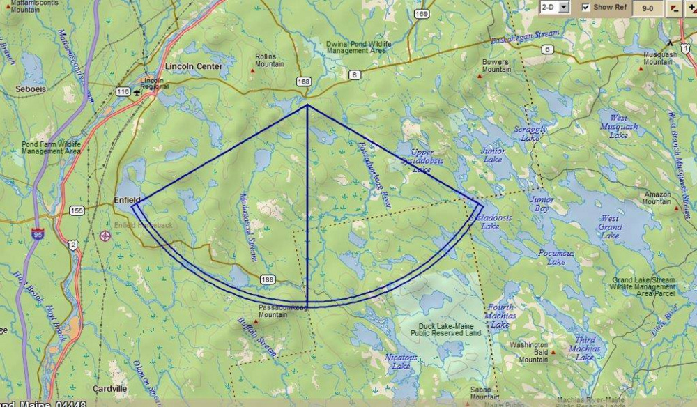 The 300-mile-area where the search continues for Clement Thibodeau of Caribou.