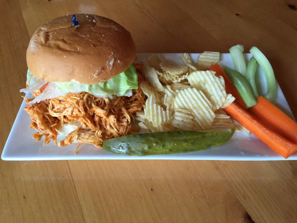 Shredded Buffalo Chicken Sandwich at the Moose Pub.