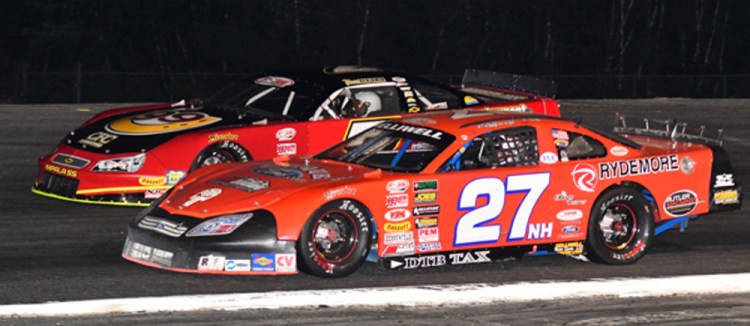 Wayne Helliwell Jr. (27) passes Travis Benjamin en route to winning the 2016 Oxford 250 last August at Oxford Plains Speedway.