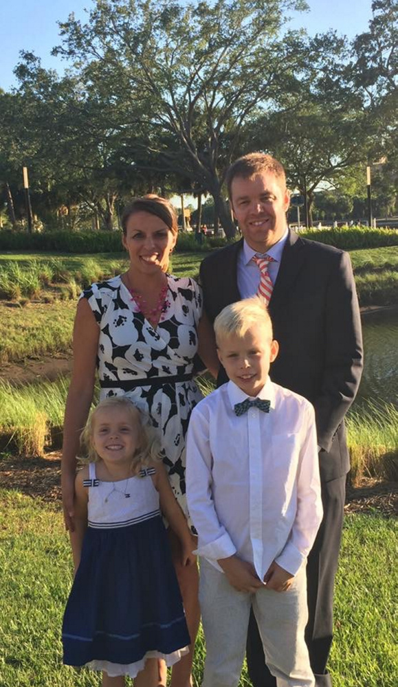 The LaMarre family evacuated their home in Tampa once they heard the order on Saturday. David LaMarre, left, is from Waterville. His wife Kristi LaMarre is pictured right, as well as his son Jackson, 8, and daughter Harper, 4.