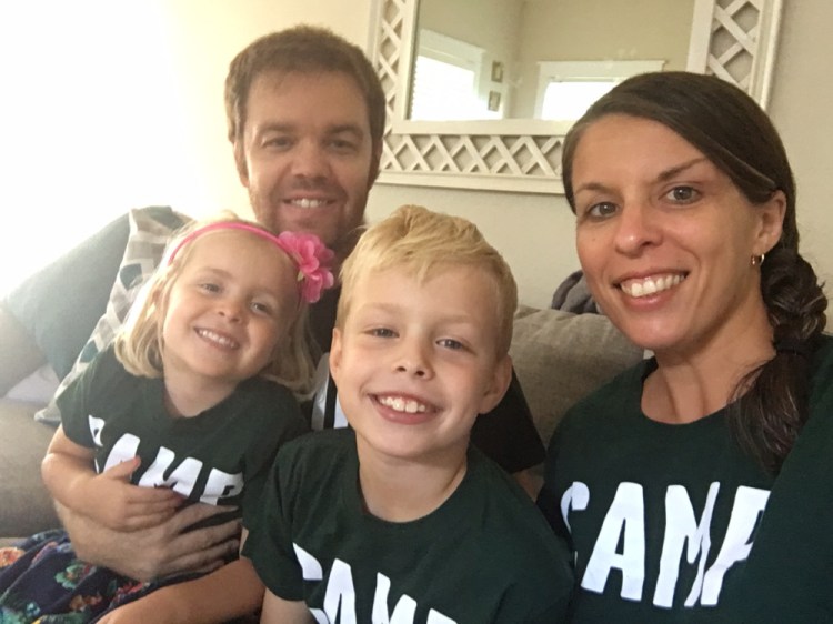 The LaMarre family evacuated their home in Tampa once they heard the order on Saturday. David LaMarre, right, graduated from Waterville High School in 2000. He left with his wife, Kristi LaMarre, left; daughter Harper, 4; and son Jackson, 8.