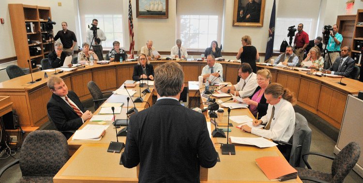 Daniel Walker, an attorney for Wellness Connection of Maine, testifies during Tuesday's hearing by the Marijuana Legalization Implementation Committee.