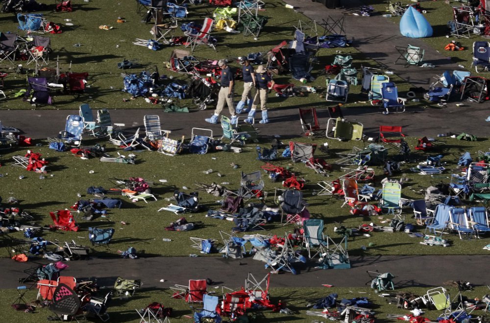 Agents from the FBI continue to process evidence at the scene of the mass shooting in Las Vegas in October, 2017.