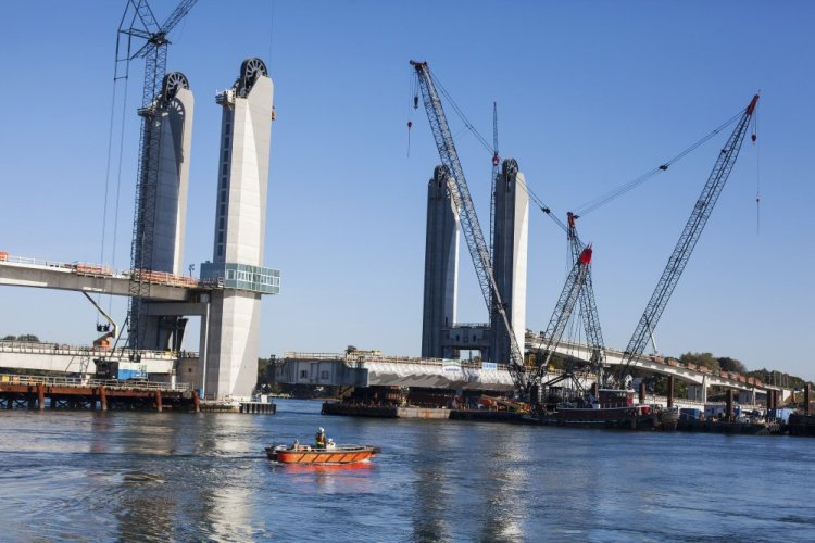 Construction on the Sarah Mildred Long Bridge connecting Kittery to Portsmouth, N.H., is shown in October. 